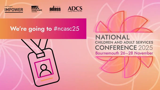 Pink design with We're going to #ncasc25 with National Children Adult Services Conference 2025 Bournemouth 