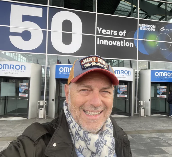 NanoWorld AG CEO Manfred Detterbeck in front of the entrance to the 50th anniversary edition of Semicon Europa