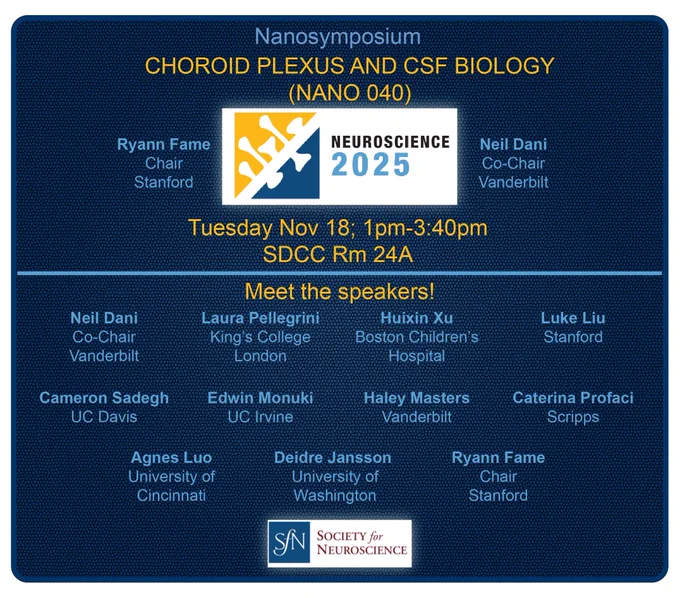 Nano 040 today (Tuesday 11/18) at 1pm in room 24A. 
Neil Dani, Vanderbilt
Laura Pellegrini, KCL
Huixin Xu, BCH
Luke Liu, Stanford
Cameron Sadegh, UC Davis
Ed Monuki, UC Irvine
Haley Masters, Vanderbilt
Catie Profaci, Scripps
Agnes Luo, U of Cincinnati
Deidre Jansson, U of Washington
Ryann Fame, Stanford