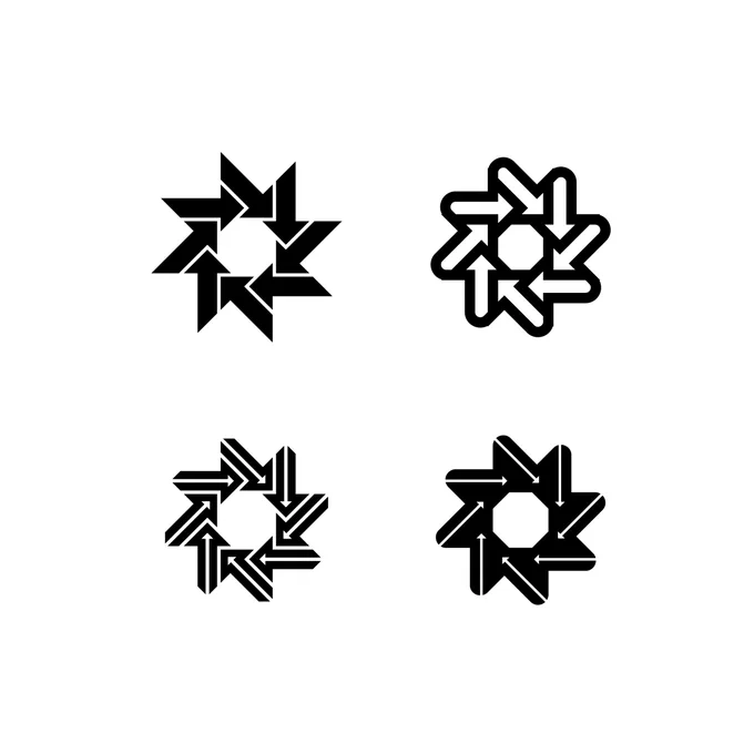 Arrow saw wheel logo iterations