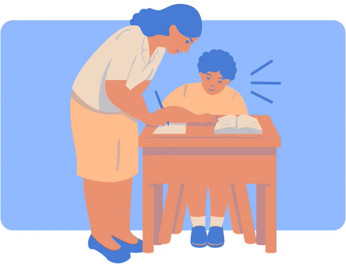 An image depicting a tutor standing over a student at a desk.