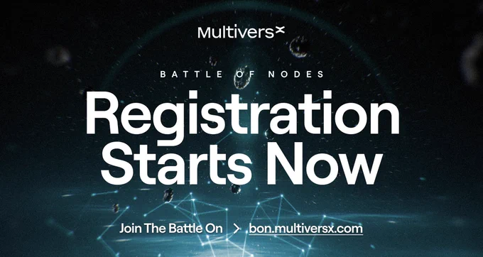 Dark cosmic scene with glowing network nodes and connected lines beneath large bold "Registration Starts Now" headline.