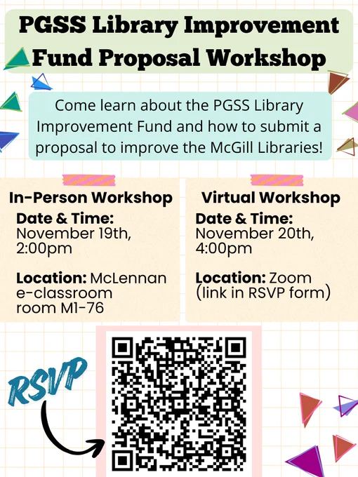 Promotional poster for PGSS Library Improvement Fund Proposal Workshop.