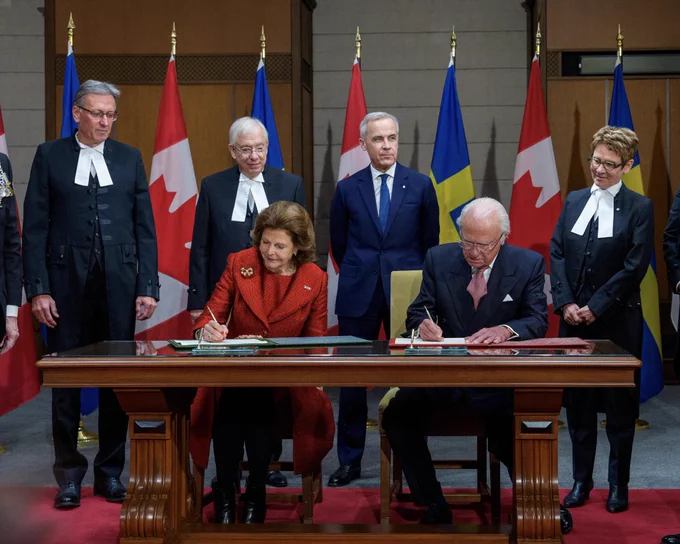 Prime Minister Carney welcomes the King and Queen of Sweden to Parliament in Ottawa, Ontario.