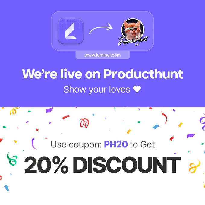 For months, creators kept telling me the same thing:

“We’re spending too much time rebuilding the same work.”

And they were right.
Designers lose 100  hours every month on repetitive tasks — UI guidelines, components, wireframes, the same flows again and again.
That’s over 1200 hours every year gone.

That’s exactly why I built Lumin UI — a complete design system   premium UI kit to help creators work faster and stop repeating the same tasks.

And today, after months of refinement and user feedback, we’re launching Version 2.0 — now packed with 10,000  design assets.

Last 3 months alone:
💛 3,500  creators used Lumin UI
⏱️ Many saved 100  hours per month

To celebrate the launch:
🎟️ Use code: "PH20" for 20% OFF (limited time)

✨ What’s new in Lumin UI 2.0?

🎨 Design Tokens & Variables
⚡ Optimized Auto Layout
📦 5000  components
🧩 500  wireframe sections
🖥️ 50  website templates
📚 1000  website sections
📊 10  dashboards
🧷 100  app widgets
🔄 New assets added monthly

If you wa