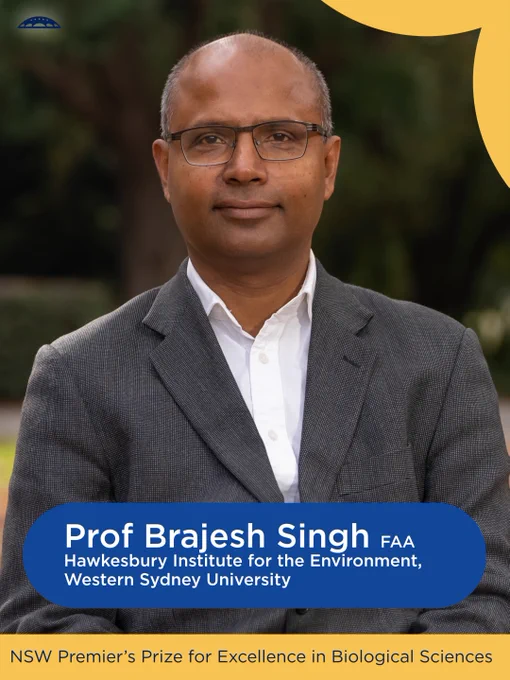 Portrait of Prof Brajesh Singh from the Hawkesbury Institute for the Environment, Western Sydney University, recipient of the NSW Premier's Prize for Excellence in Biological Sciences.