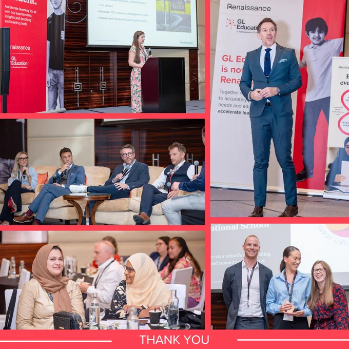 A collage of images from various presentations and discussions at an educational conference. The images include individuals speaking at podiums, interacting in panel discussions, and attending workshop sessions. One image features a "THANK YOU" message.