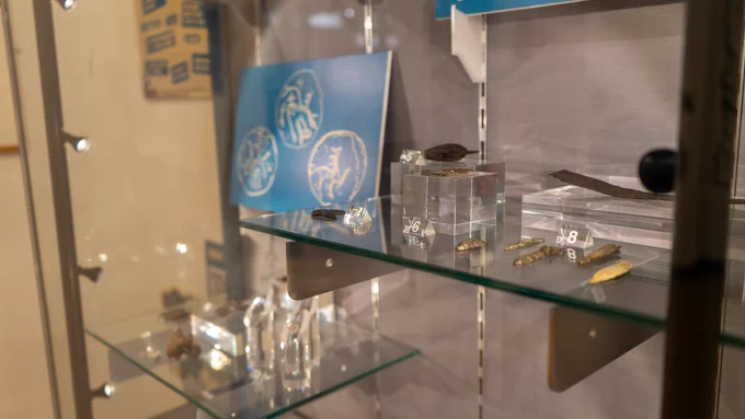 Artefacts in display case