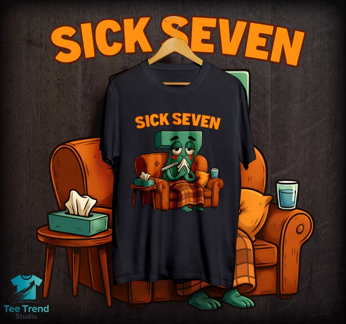 Funny “Sick Seven”, perfect for teachers, students, and meme lovers who enjoy the 6-7 joke. Great meme tee for Halloween or casual wear, sarcastic wordplay, bandage cartoon, and humor in one funny design. This shirt will make everyone smile. Ideal gift for **math lovers, educators, and meme fans** who appreciate smart humor and witty designs.