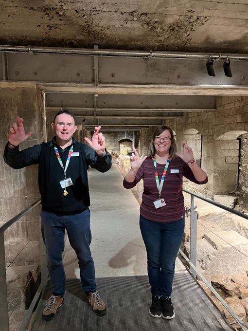 Two members of the learning team in the Investigation Zone of the Roman Baths Clore Learning Centre