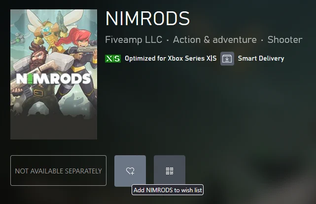 NIMRODS available for Wishlist on the Xbox store.