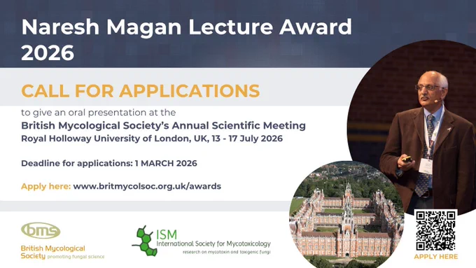 Banner advertising the call for applications for the Naresh Magan Lecture Award 2026, including photos of Naresh Magan and the Royal Holloway University of London.