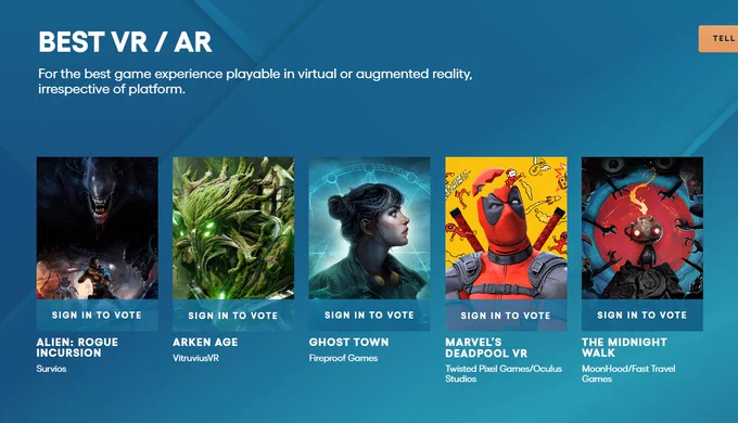 a screenshot of the VR nominees for the game awards 2025 