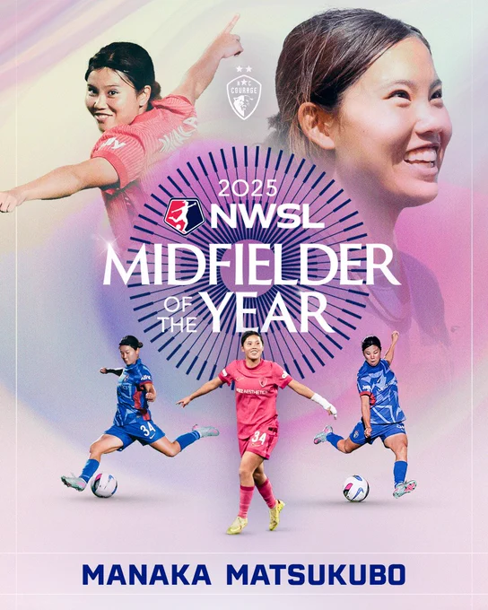 Midfielder of the Year graphic featuring five photos of Manaka