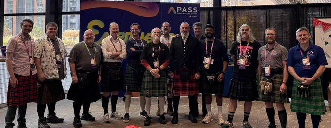 SQL community members wearing kilts