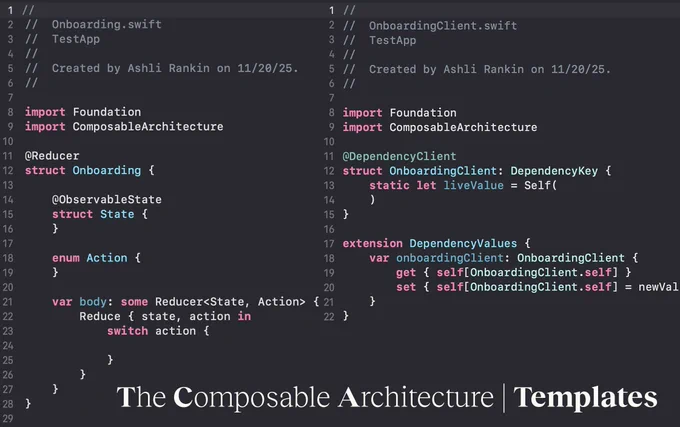Screenshot of two TCA boilerplate templates.