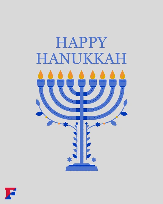 Happy Hanukkah with menorah and Fairport F logo