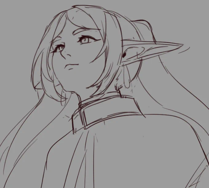 sketch attempt of the Frieren angle art meme.