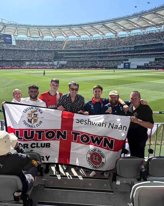 Mick Harford pictured at the Perth Stadium with Luton Town supporters watching the First Test in The Ashes.