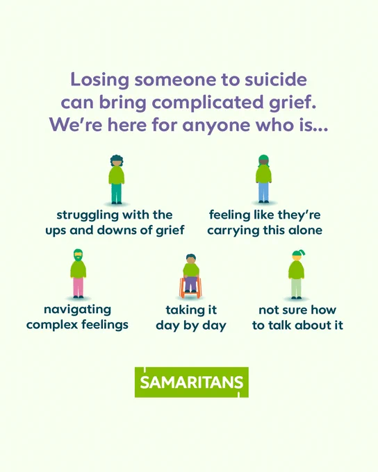 Losing someone to suicide can bring complicated grief. We're here for anyone who is....

Struggling with the ups and downs of grief

Feeling like they're carrying this alone

Navigating complex feelings

Taking it day by day

Not sure how to talk about it 