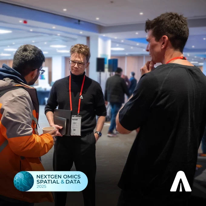 CSO Rapolas Zilionis Phd & Head of Computational Biology Jan Bergmann PhD from Atrandi Biosciences exhibiting at NextGen Omics, Spatial & Data 2025 London.