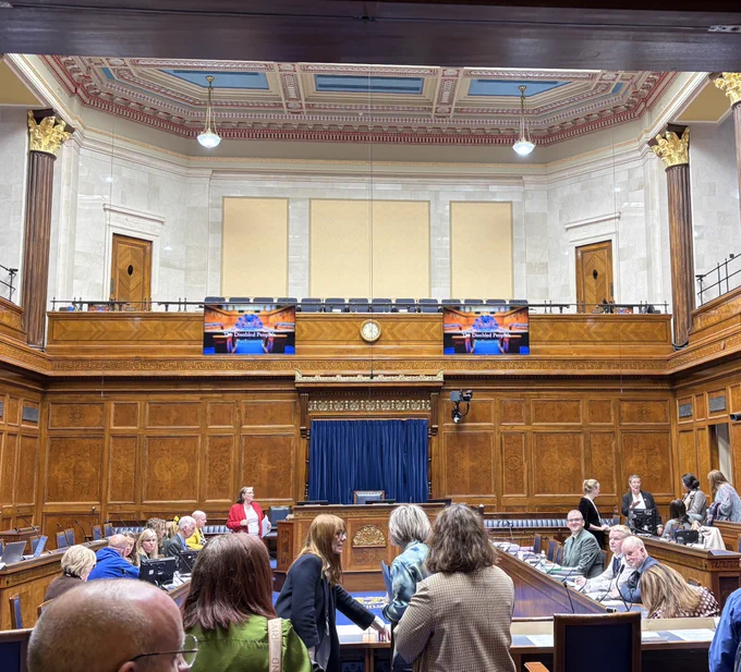 The NI Assembly chamber as the disabled people’s parliament is about to start. The chamber is full of people with lived experience of disability.