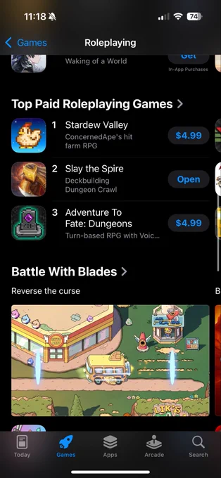 Adventure to fate dungeons. Ranked 3rd on the App Store (behind Stardew valley and Slay the spire)