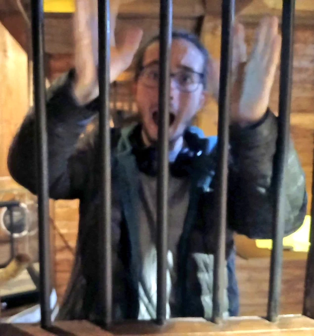 A man screaming behind prison bars