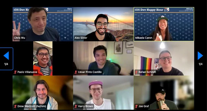 Participants on a Zoom call for iOSDevHappyHour
