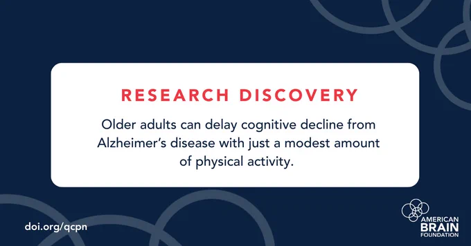 Research Discovery: Older adults can delay cognitive decline from Alzheimer’s disease with just a modest amount of physical activity.