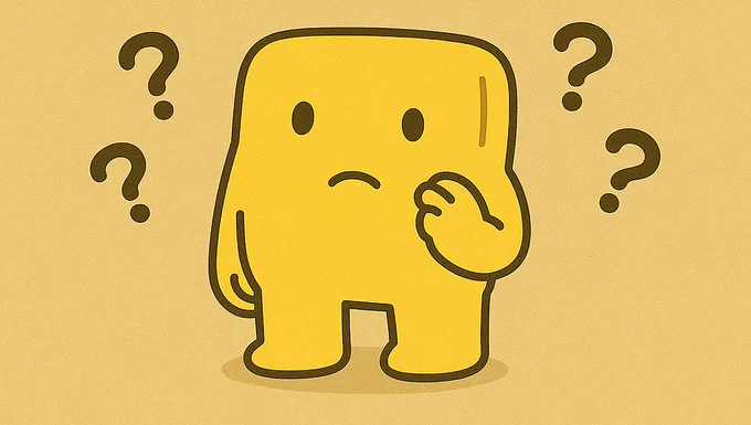 An illustration of MainKun, a yellow square character, standing with a puzzled expression while several question marks float around him. The image represents the feeling of beginners who find Java or programming confusing at first. This artwork is part of the “MainKun Java Picture Book” series created by SatoShiro, which explains Java concepts gently through picture-book storytelling.

Included search intents:
Java for beginners / Java picture book / MainKun / programming explained softly / SatoShiro
