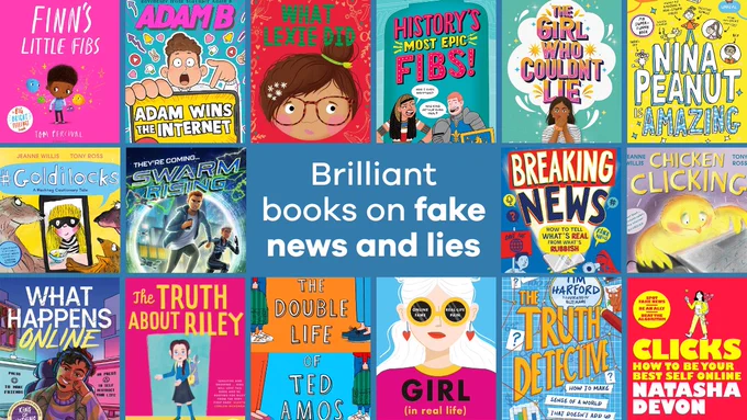 The words "Brilliant books on fake news and lies" and the front covers of the books we recommend