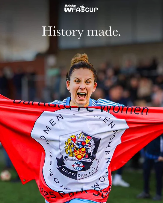 An image of a Dartford player celebrating with text saying 'History Made'