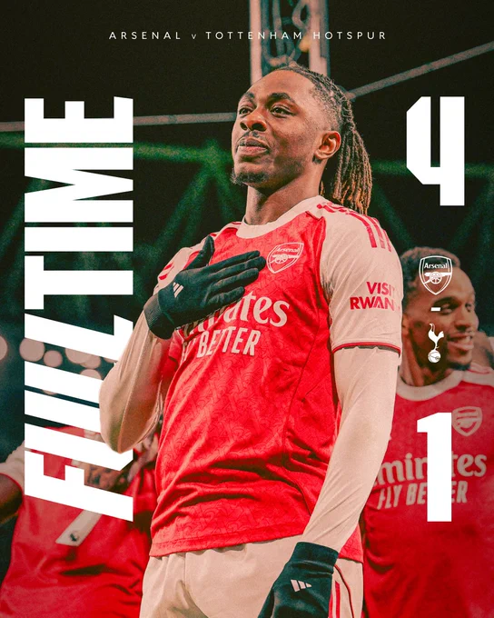 Full Time: Arsenal 4-1 Tottenham Hotspur.