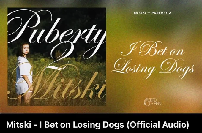 Screenshot from YouTube of the song I Bet on Losing Dogs by Mitski