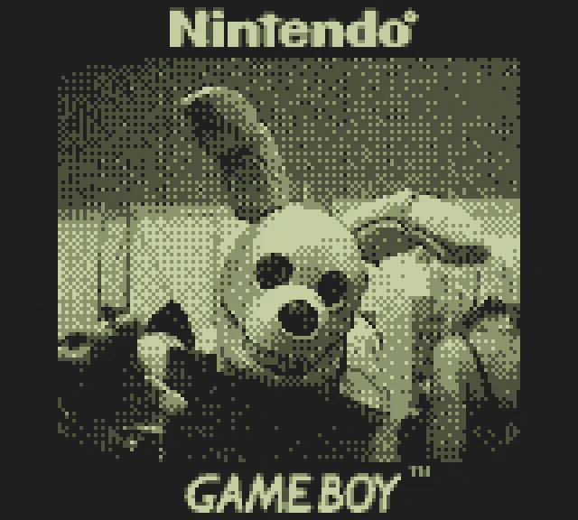 A photo of a springtrap cosplayer taken on a Gameboy camera