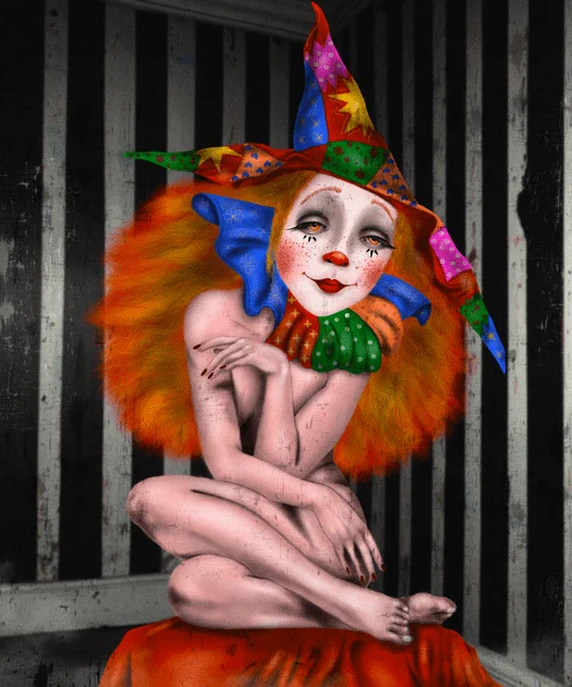 Sacred Wound by @Elishams1984 

She rests within her silence, clothed in colors that speak louder than sorrow. 

Every scar upon her skin is a scripture, every shadow a teacher, every wound a door to awakening. 

Her painted smile is not a mask, but a vow: that even in fragility, there is infinite strength. She is resilience embodied-where pain becomes art, and brokenness turns into the raw beauty of becoming whole.

Hand digital painting
