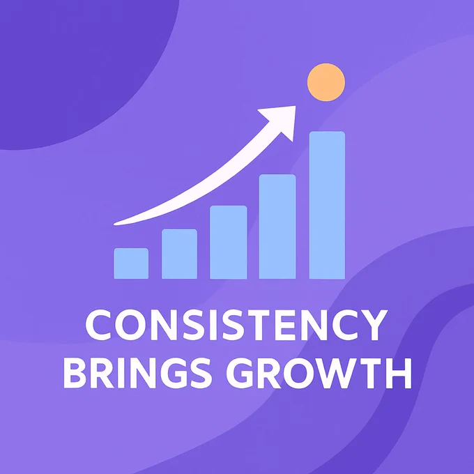 Abstract purple gradient background with soft geometric shapes and flowing curves representing consistency and growth. No text is included.