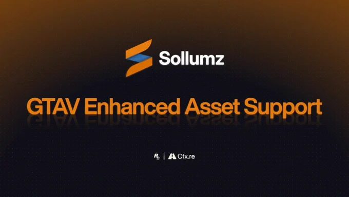 Rockstar Games and Cfx.re poster with text reading: "Sollumz: GTAV Enhanced Asset Support"