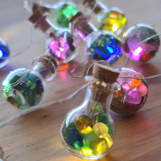 Mini bottle with seaglass and fairy lights 