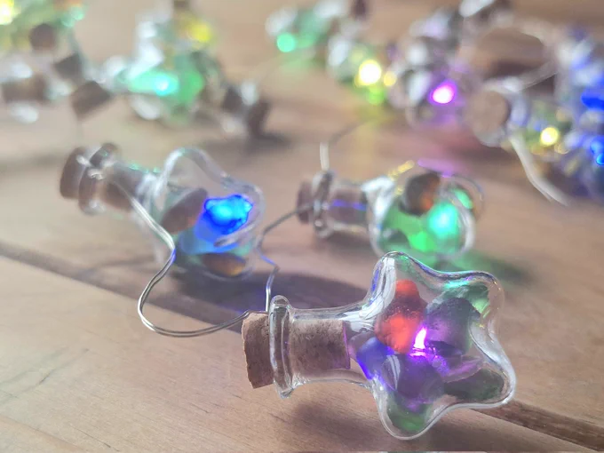 Mini star bottles with seaglass and fairy lights 