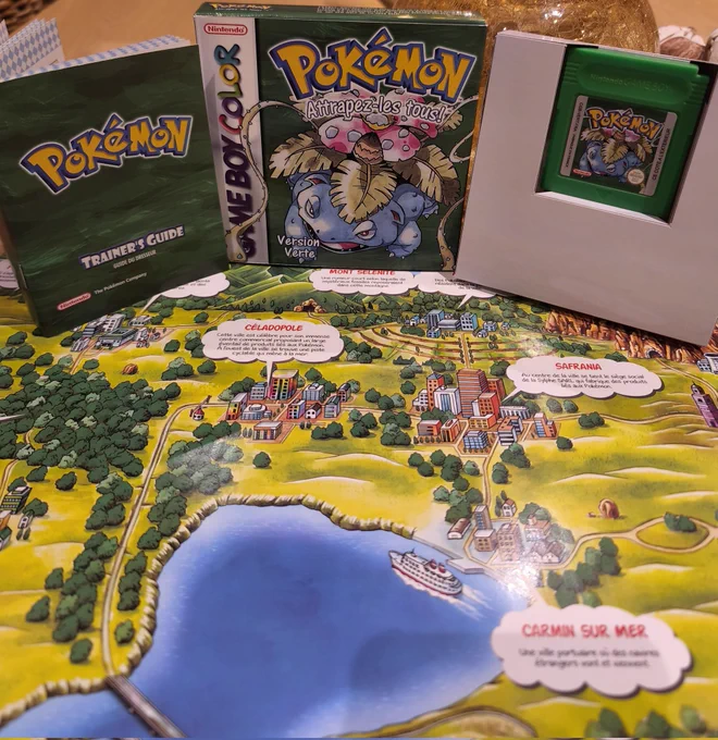 Pokemon version verte color, boîte, cale, cartouche, notice, poster