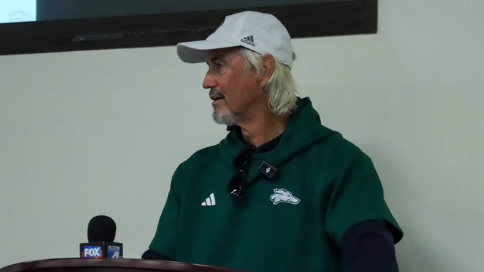 New football head coach, Art Briles, addresses media during his introductory press conference on Monday afternoon