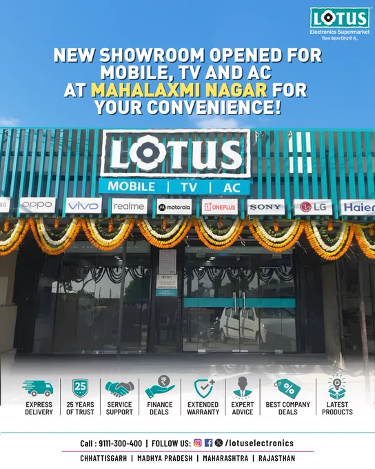 We’ve opened our 8th store in Indore at Mahalaxmi Nagar—our 27th store across MP, CG, MH & Rajasthan! 🎉
Your go-to place for Mobiles, TVs & ACs is now even closer.
#LotusElectronics #Indore #StoreLaunch #Mobiles #TV #AC #Electronics #tuesdaymotivations 

