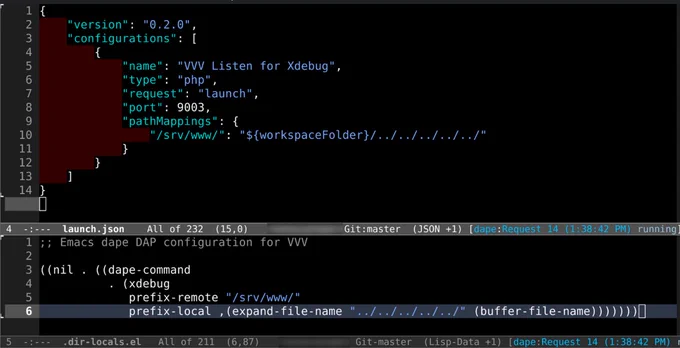 WordPress plugin project DAP debugger config for VVV as launch.json (VSCode & various DAP clients) v.s. .dir-locals.el / emacs-lisp (Emacs dape).