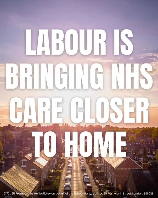 Image of a street. Text: Labour is bringing NHS care closer to home