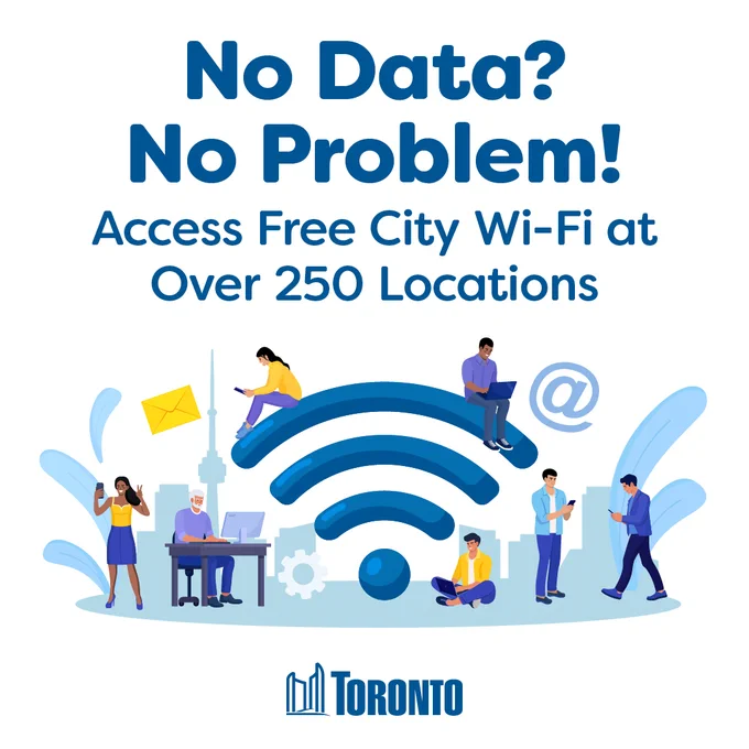 Graphic reading "No Data? No Problem! Access Free City Wi-Fi at Over 250 Locations"