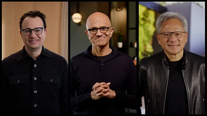 Dario Amodei, Satya Nadella and Jensen Huang.