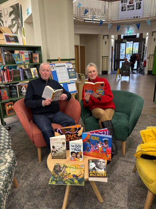 Councillor Tina Kirwin-McGinley with Councillor John Hacking at Chorlton Library.