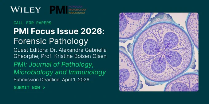 An image showing a call for papers for PMI Journal about AI and Forensic Pathology.